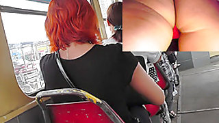 Pretty redhead chick in the windy upskirt video